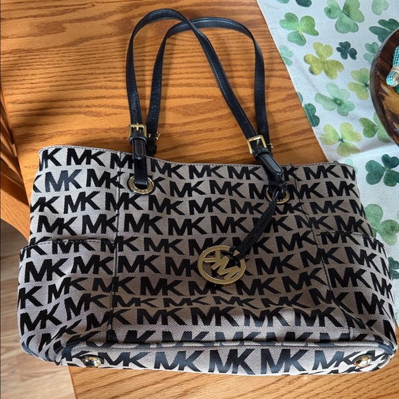 Michael Kors Handbags - Michael Kors Monogram Black and Tan Shoulder Bag